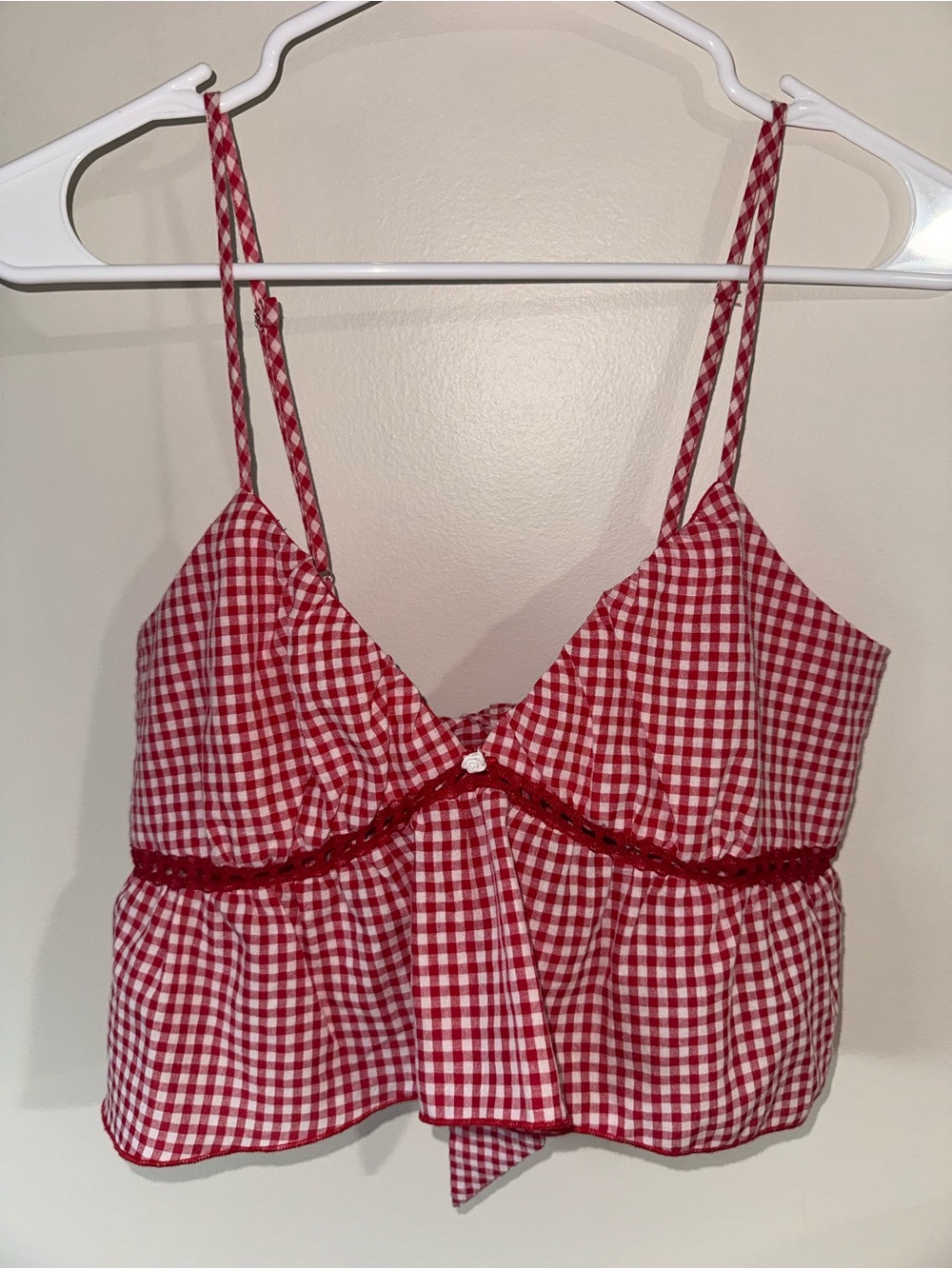 L.A. Hearts Red/White Gingham Tie-Back Baby Doll Tank Top M Adjustable